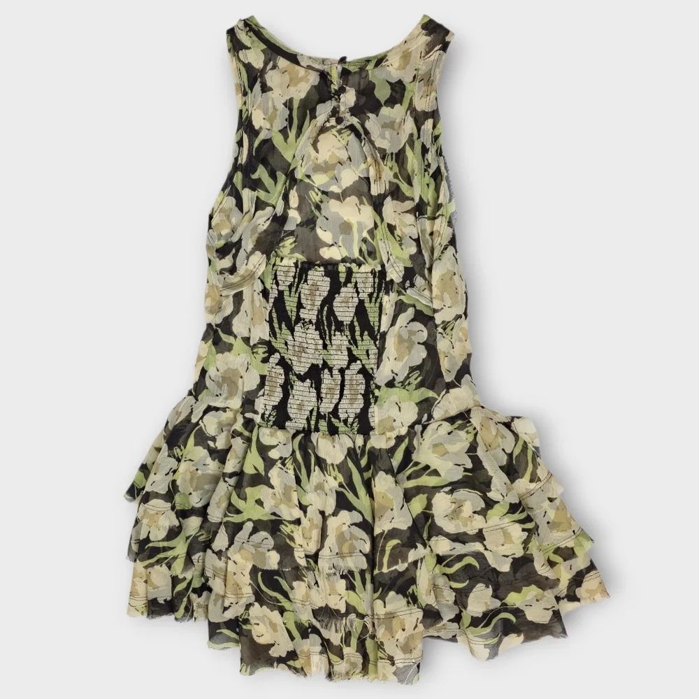 Free People Raven Printed Mini Dress Black Coffee Combo Green Floral S NWT $128 - Picture 4 of 15